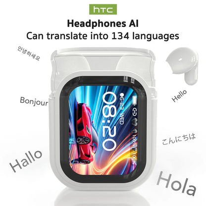 HTC NE20 AI Translation Earbuds - ANC Noise Cancelling, Touch Screen, 135 Lang. Support, Business Conference, Travel Headphones