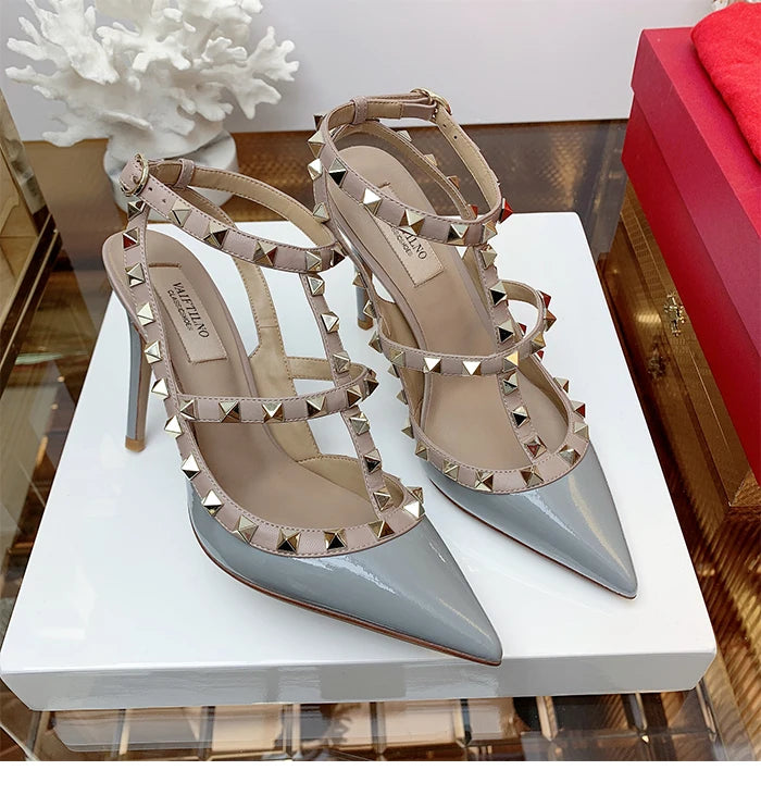 Women's Gladiator sandals Summer 2026 Luxury With Ankle Strap Pointed Toe Fashion Rivet High Heels Party Ladies Shoes Women 10cm
