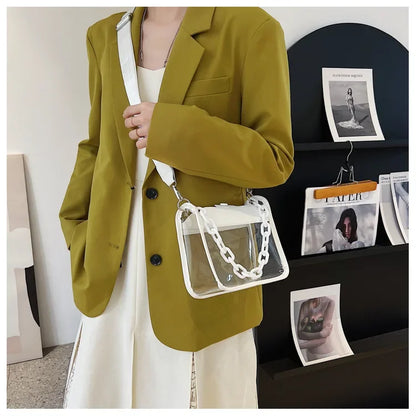 Clear Crossbody Bag for Women PVC Transparent Single Shoulder Chain Portable Messenger Bags Small Square  Satchel Bag Girls Gift