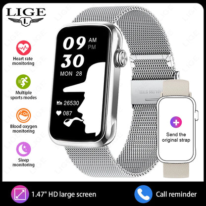 LIGE 1.47'' Smart Watch Women Men Smart Bracelet Heart Rate Step Count Sport Fitness Health Monitor Waterproof Smartwatch Ladies