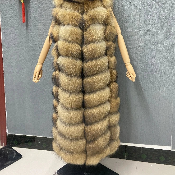 Winter Red Fox Fur Vest Female Real Extended Long  Women Red Fox Fur Waistcoat Natural Fox Fur Waistcoat Long