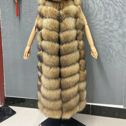 Winter Red Fox Fur Vest Female Real Extended Long  Women Red Fox Fur Waistcoat Natural Fox Fur Waistcoat Long