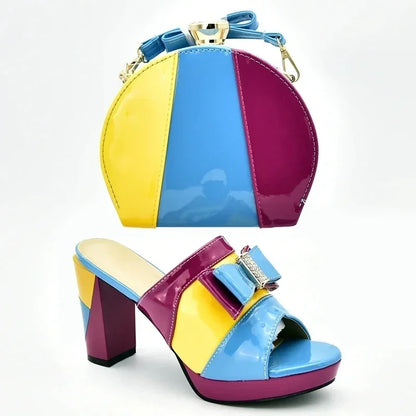 2025 Italian Shoes and Bags Set Decorated with Rhinestone Buckle Heel Women Shoes African Shoes with Matching Bags High Quality