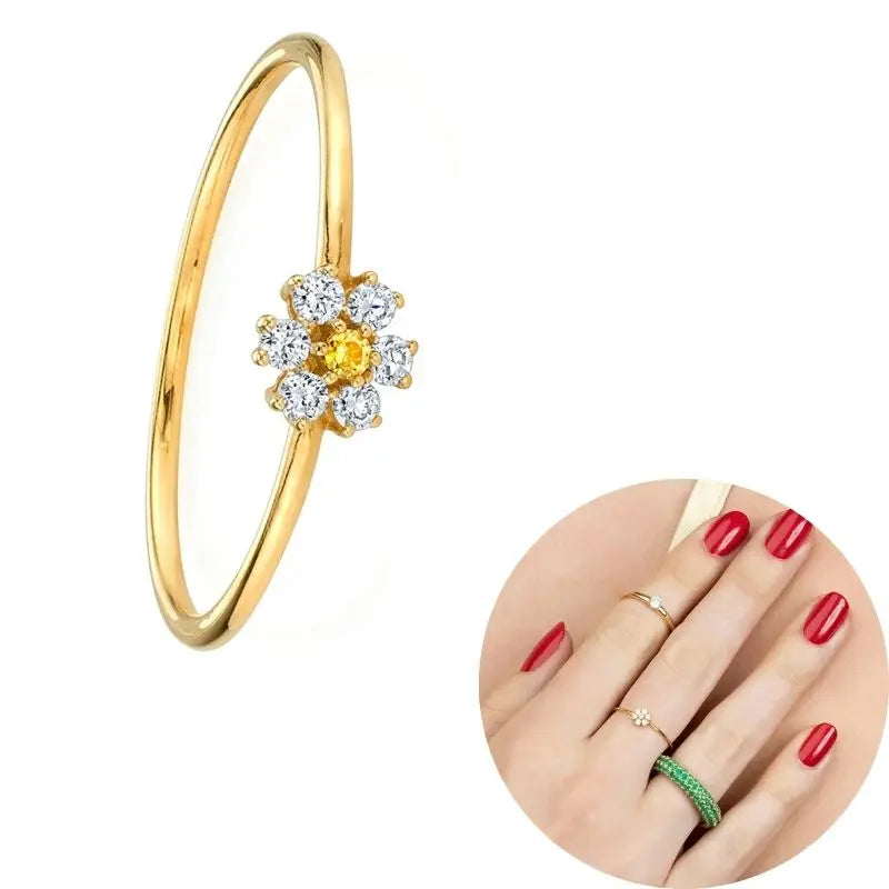 24K Gold Plated Colorful Crystal Gold Rings Turquoise Engagement Wedding Anniversary Ring Light Luxury Fashion Jewelry Gifts A40