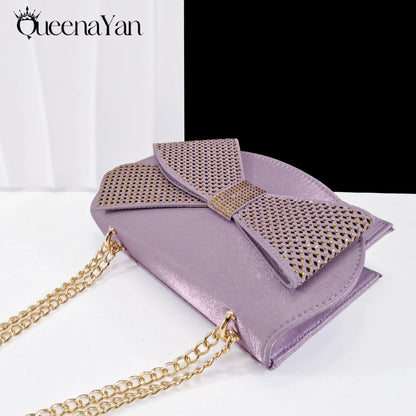 Queena Yan Sky Blue Color Peep Toe High Women Heels Shoes and Bags for Women Rhinestone Evening Party Elegant Luxury Handbag