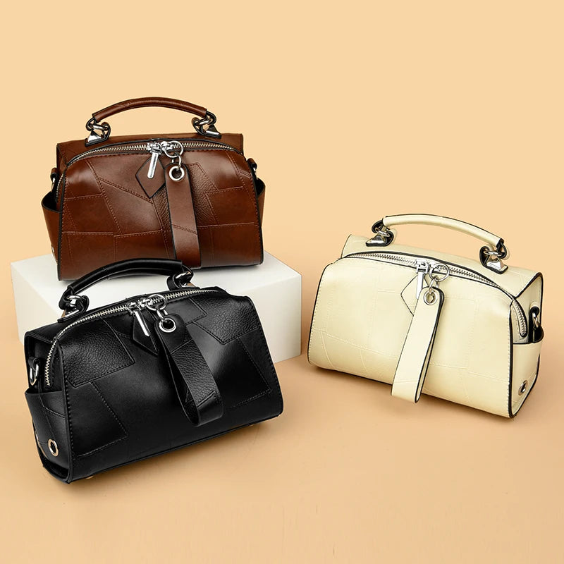 New Fashion Crossbody Bags Women's Genuine Leather Bag Simple Tote Bag Vintage Boston Handbag Luxury Design Female Shoulder Bags