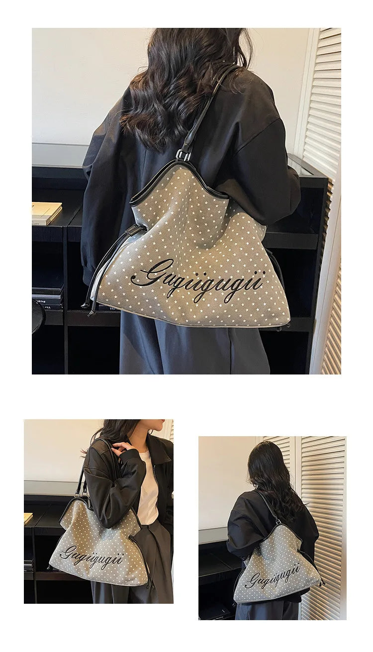 Brand Women's Shoulder Bag Y2k Fashion Sweet Polka Dot Handbag Korean Casual Versatile Leopard Print Brown Frosted Tote Bags