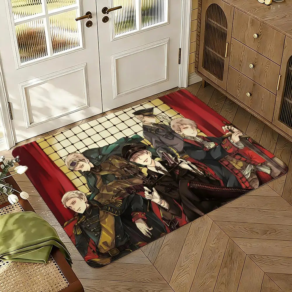 Cartoon Hetalia Axis Floor Mat Soft Thickened Absorbent Non-Slip Bedroom Living Room Door Mat Home Decor Flannel Rugs