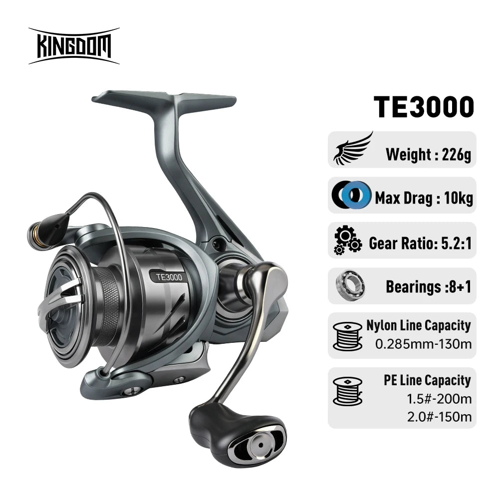 Kingdom TERTIA Spinning Fishing Reel Ultra-Long Casting 1000-5000 Max Drag 15KG 8+1 BB 5.2:1 Freshwater Saltwater Fishing