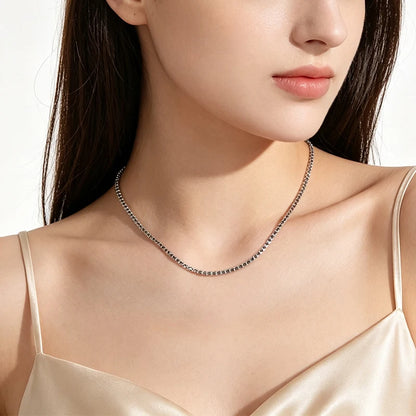 NeeTim 2mm 3mm Black Moissanite Tennis Necklace s925 Sterling Silver with White Gold Plated Neck Chain Necklaces for Women Man