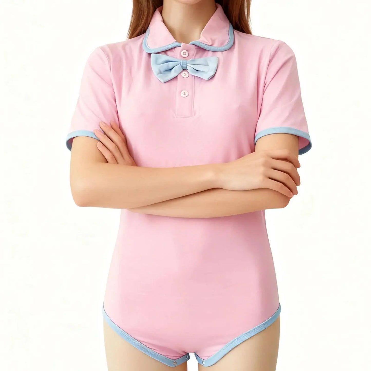 Adult light pink bodysuit with light blue bow /adult onesie/adult baby romper/abdl clothes