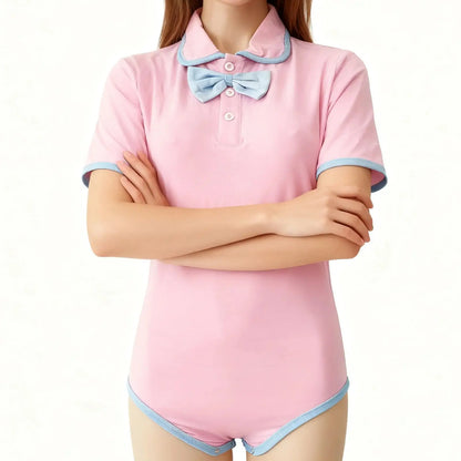 Adult light pink bodysuit with light blue bow /adult onesie/adult baby romper/abdl clothes