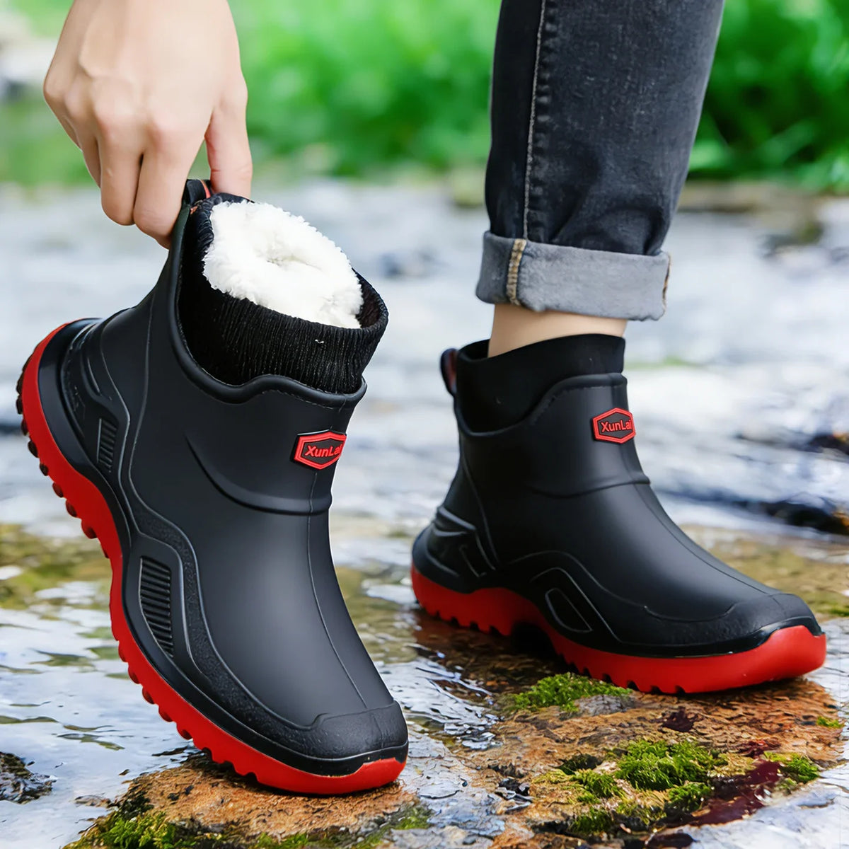 Men Women Winter Waterproof Rain Boots Fleece Warm Snow Sock Cuff Anti Slip Ankle Boots Outdoor Work Garden Shoes Size 36-46