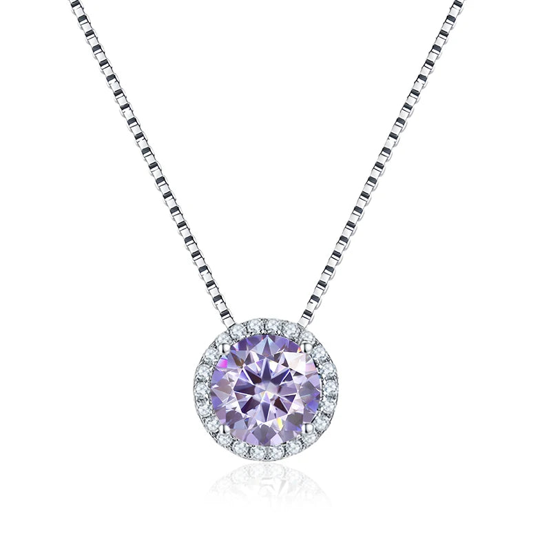 NeeTim 0.5ct 1ct Pink Blue Black Colorful Moissanite Necklaces for Women 925 Sterling Silver Box Chian Pendant Woman's Necklace