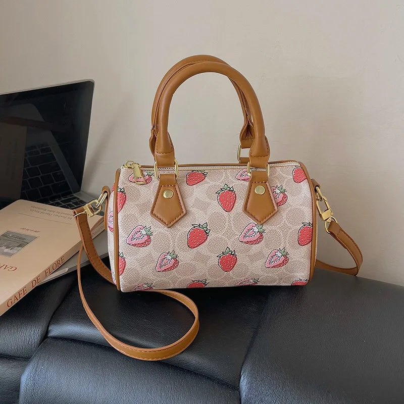 2026 Luxury Designers Crossbody Bags Cherry Pattern PU Leather Boston Handbag Shoulder Bags Bolsos Mujer Bags Woman Tote Bag