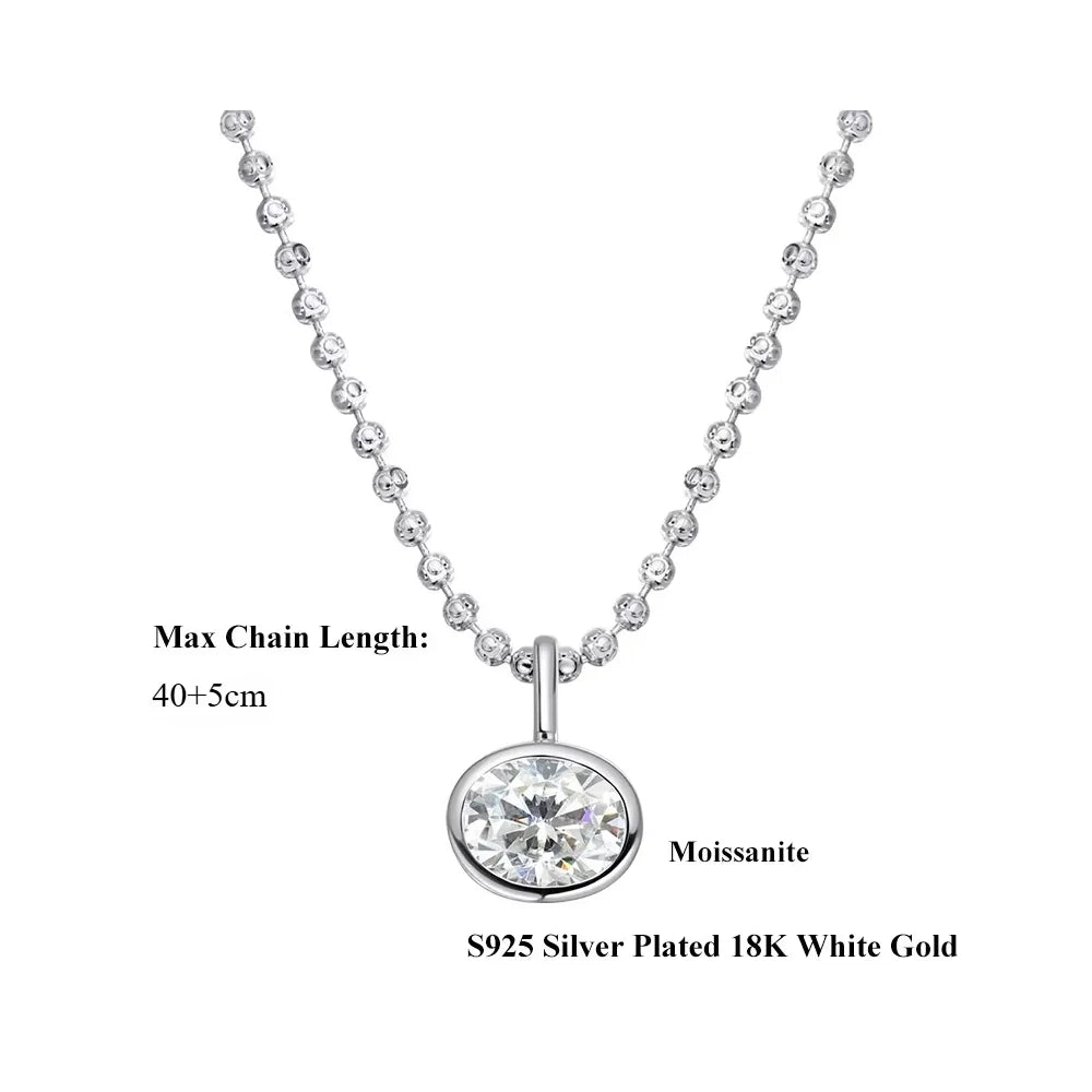 East West Oval Cut Moissanite Pendant Necklace for Women S925 Silver 2-4carat Solitaire Diamond Ball Chain with Gra Certificate