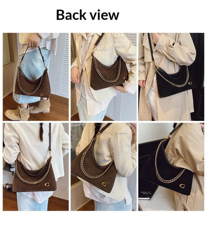 Women's New Light Luxury Fashionable High-End Black Suede Shoulder Crossbody Bag,Versatile for Commuting,Large Capacity Tote Bag