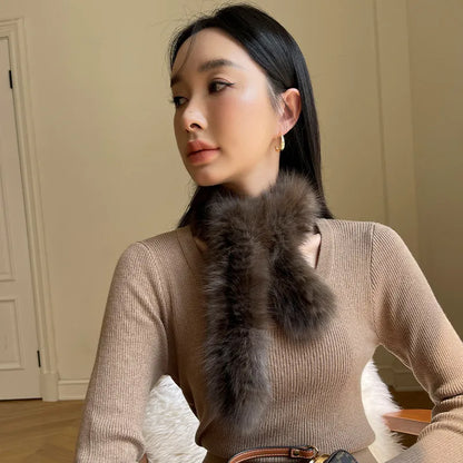 Women sable mink fur scarf winter warm soft fluffy neck wrap fashion accessory