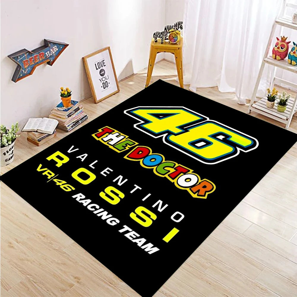 The Doctor Cartoon Yellow Carpet Mat Racing Theme Living Room Rug with Number 46 Signature Home Non-Slip Play Rugs for Bedroom