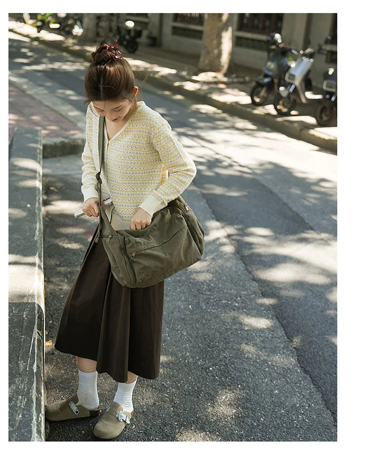 100% Cotton Shoulder Bags Women Large Capacity Canvas Tooling Packages Korea Style Cloth Crossbody Bags Solid Messenger Bags
