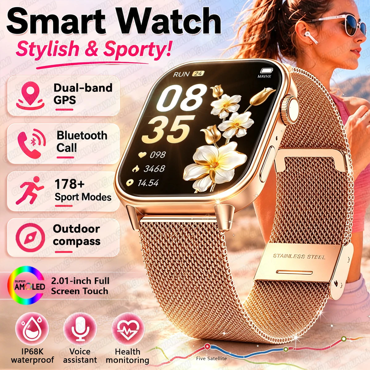 2026 New Multifunctional Smartwatch Women Gift Built-in GPS Bluetooth Call Music Fitness Sports Bracelet Sleep Monitor Watch Lad