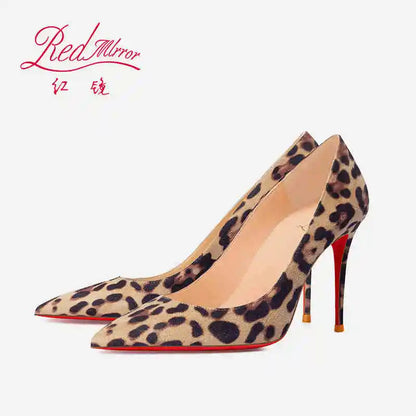 Elegant Women Heeled Luxury Brand Leopard Print Heels 2026 Trend Red Shiny Bottoms Pointed Toe Pumps Prom Ladies Shoes Women 8cm
