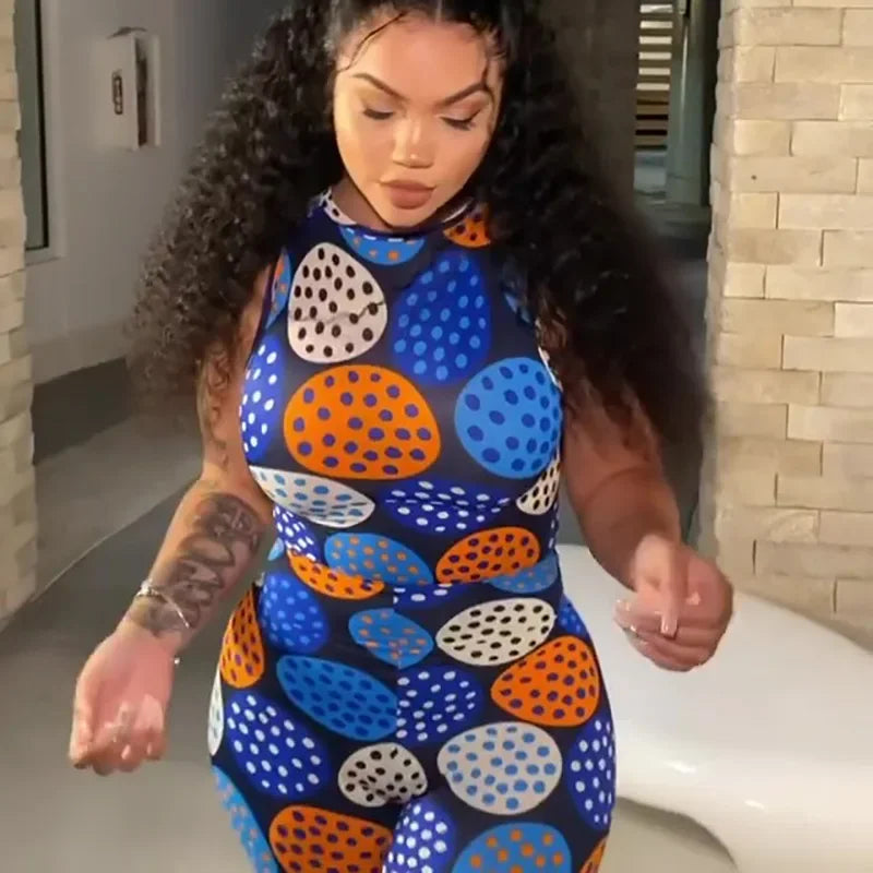 BOOFEENAA Polka Dot Print New Jumpsuits 2020 Cute Sexy Outfits For Women Clubwear Bodycon Tracksuit Rompers C16-BF27