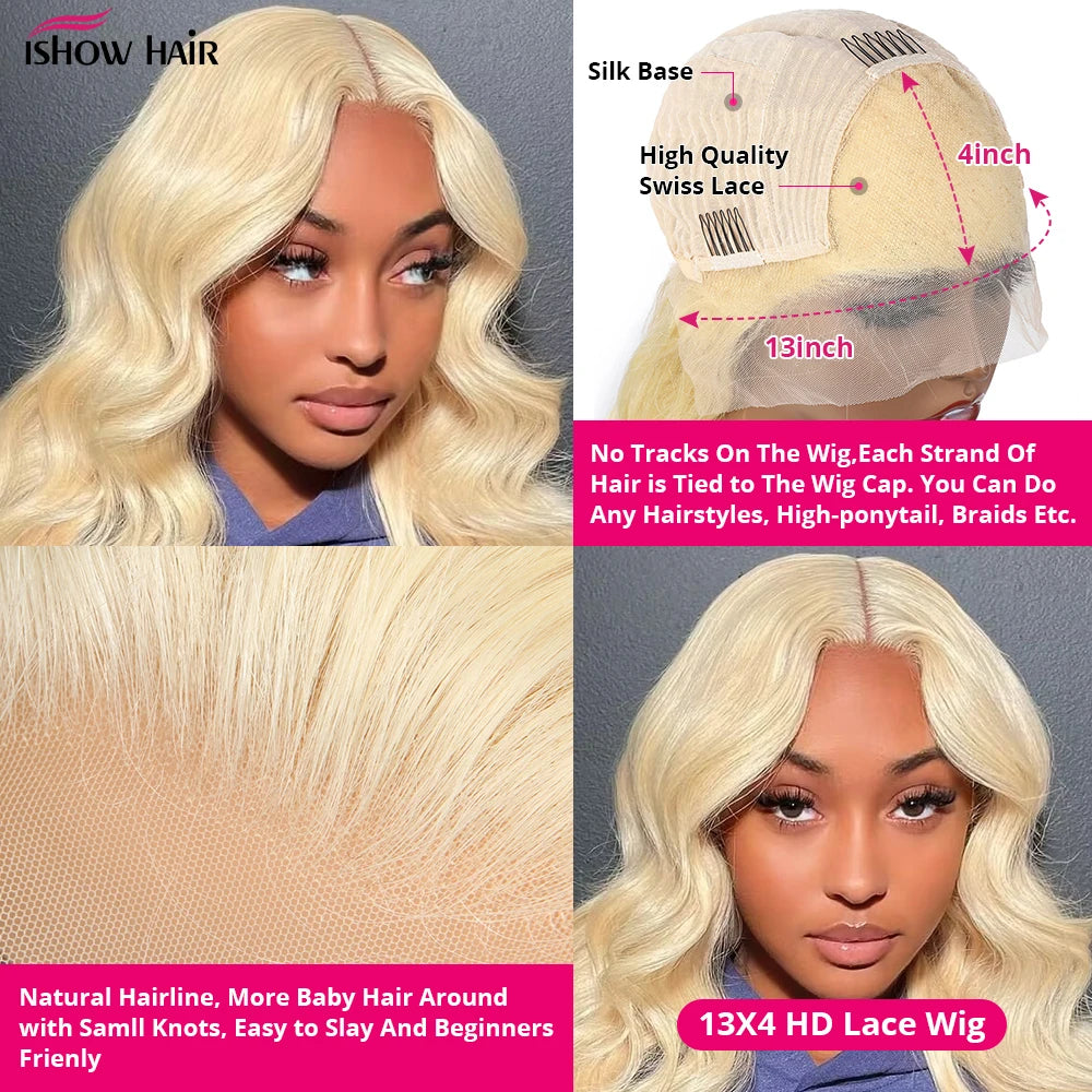 Ishow 613 Full Lace Human Hair Wig Body Wave Blonde Lace Front Wig Brazilian Human Hair 30 inch 13x4 Lace Frontal Wig For Woman