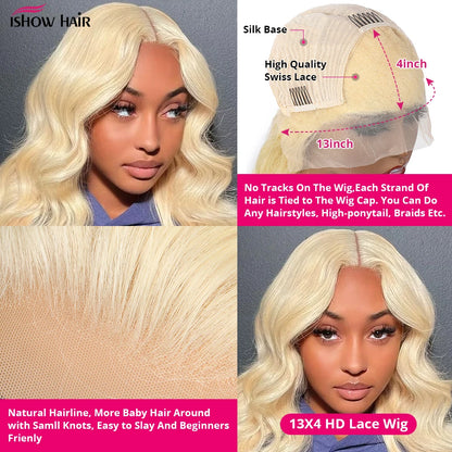 Ishow 613 Full Lace Human Hair Wig Body Wave Blonde Lace Front Wig Brazilian Human Hair 30 inch 13x4 Lace Frontal Wig For Woman