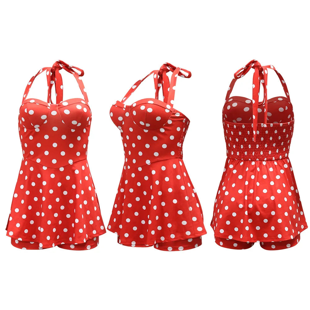 Joskaa Polka Dot Halter Bandage Rompers Women Sexy Low-cut Sleeveless Backless Bodycon Playsuits Y2k Streetwear Holiday Clubwear