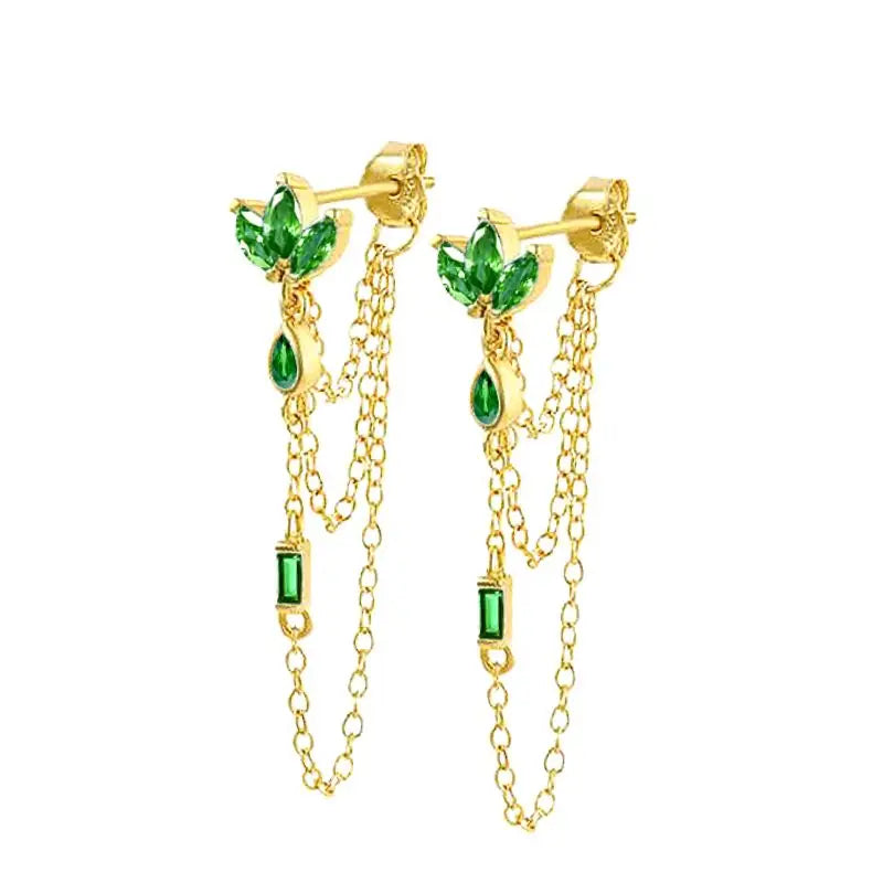 925 Sterling Silver Needle Long Chain Stud Earrings For Women Exquisite Zircon Geometric Tassel Pendant Earrings Luxury Jewelry