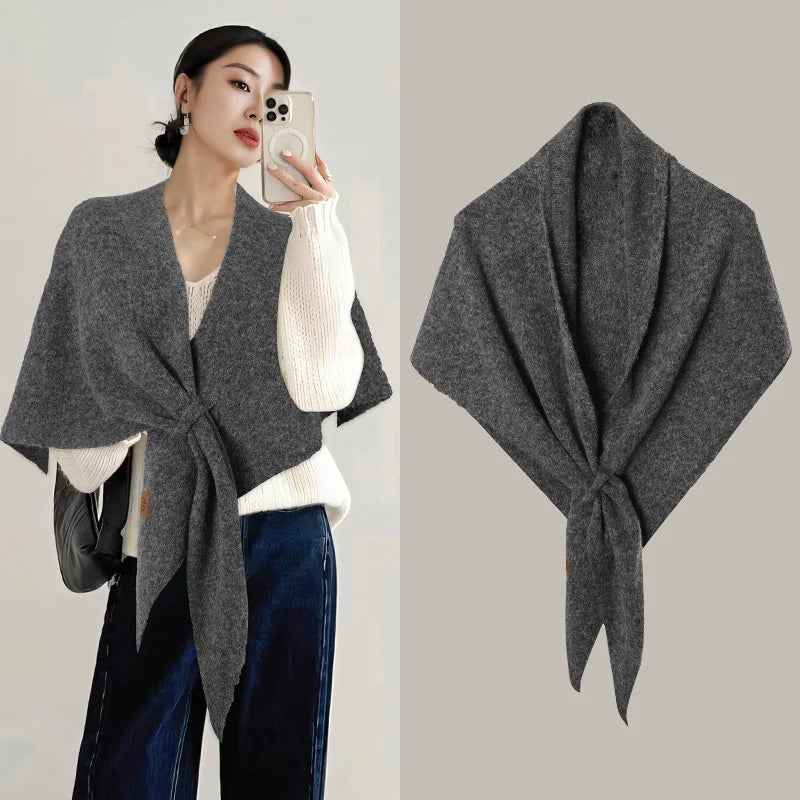 Autumn and Winter Korean Version New Women's Neck Wrap Wool Blended Triangular Shawl Female Thickened With Knitted Warm Shoulder