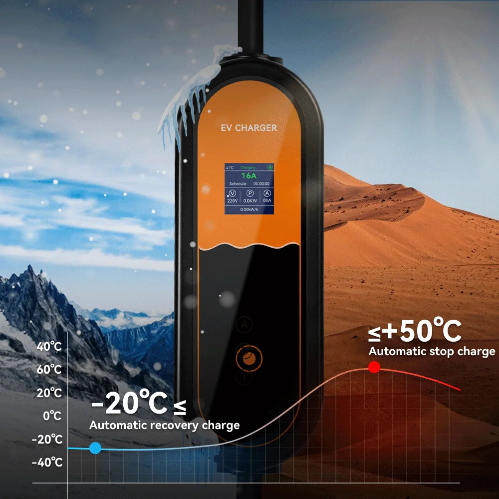 3.5KW Type2 Portable EV Charger 16A 1Phase EU Plug EVSE Charging 8A-10A-13A-16A Current Adjustable Electric Vehicle Charging