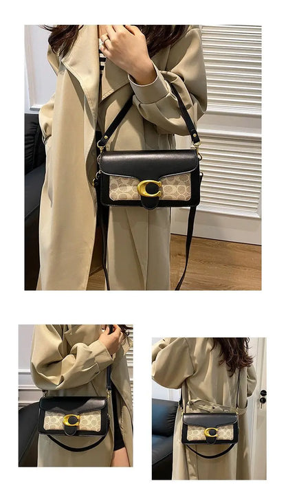 Luxury C Buckle Tabby Shoulder Bag Women Vintage Print Leather Underarm Bag 2 Removable Straps Crossbody Small Square Handbag La
