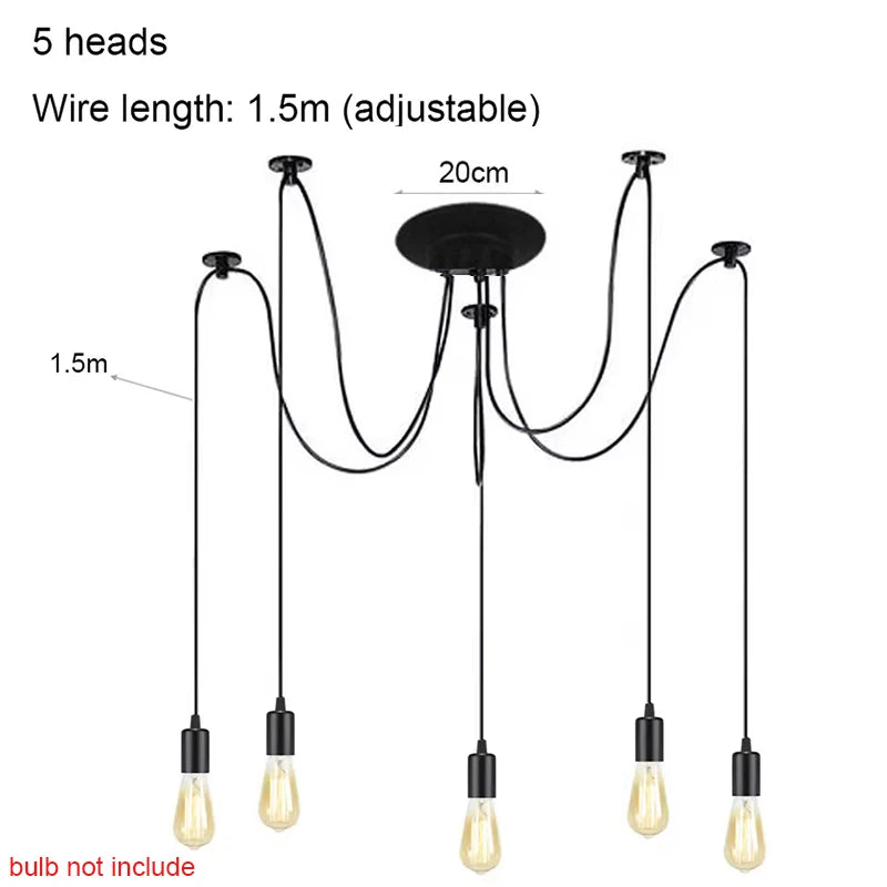 DIY Spider Lights Vintage Chandelier Edison Industrial Hanging Lamp Ceiling Multiple Pendant Light Kitchen Farmhouse Living Room