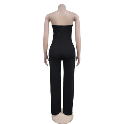 Sexy Backless Strapless Jumpsuit Summer Women Fashion Solid Button Sleeveless Slim Fit Wrap Hip Jumpsuits Elegant Office Romper