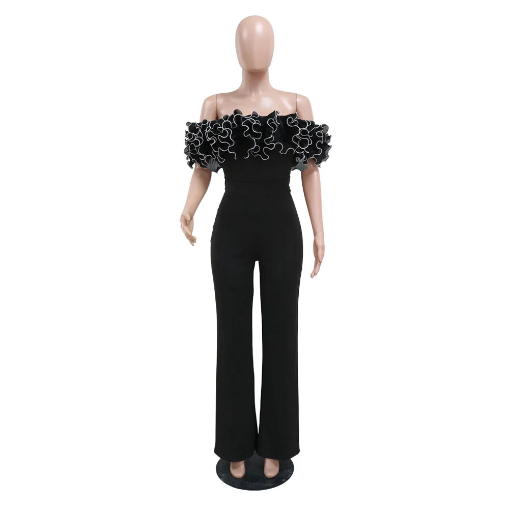 HBLL Factory Direct Woman Jumpsuits Elegant 3D Rose Flower One Piece Women Club Overalls Celebrities Outfits Party Sexy Clubwear