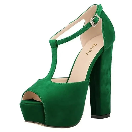 Platform Open Toe High Heels Summer Women Ankle Strap Sandals Sexy 14cm High Heels Buckle Thick Pumps Wedding Jazz Dance Shoes