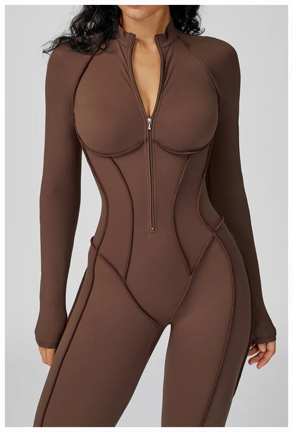Sexy Rompers Workout Zipper Jumpsuit Long Sleeves Sports Bodysuits Women Gym Running Fitness Suits Gym Tracksuit Sportswear