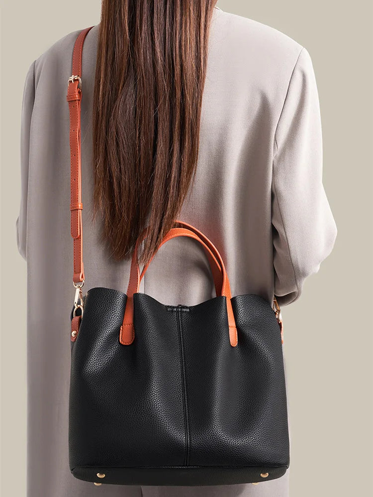 Women's Bag Leather Luxury Designer Shoulder Bag Soft Handbags Large Capacity Crossbody Bags Blue Black Khaki