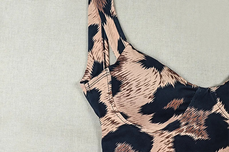 FAGADOER 2026 Sexy Leopard Print Bodycon Jumpsuits Women Fashion Spaghetti Strap Backless Rompers Streetwear Club Playsuits New