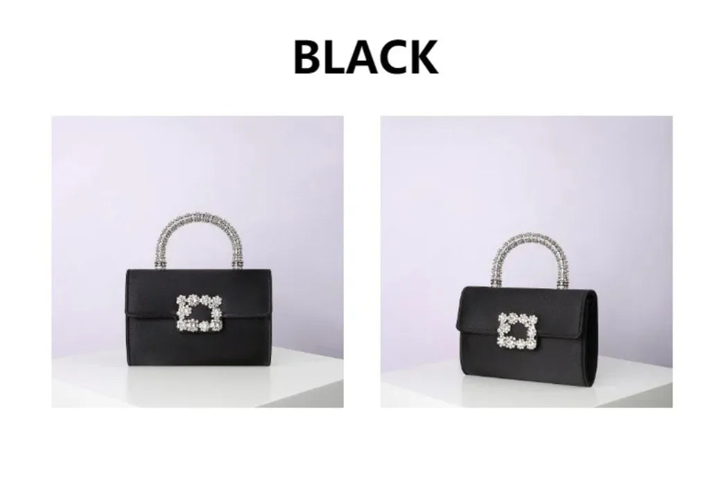 Rhinestone Faux Silk Emerald Evening Bag Silver Diamond Buckle Handle Fashion Handbags Elegant Ladies Square Bolsa Feminina