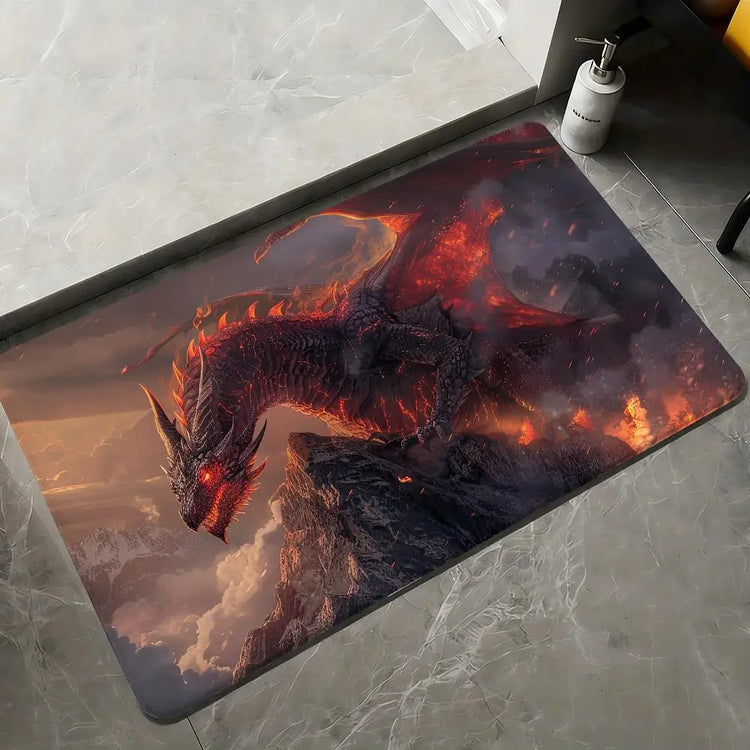 Fierce Red Dragon Floor Mat Flannel Rugs Soft Winter Warmth Floor Mat Thickened Non-Slip for Living Room Home Door Mat