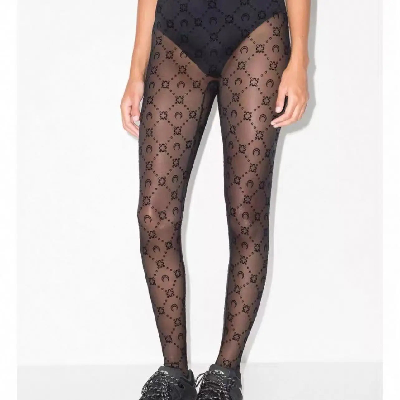 High Waist Pants Women Street Wear Elastic Slimming Tight Thin Socks Autumn Fashion Solid Color Moon Perspective Mesh Plush