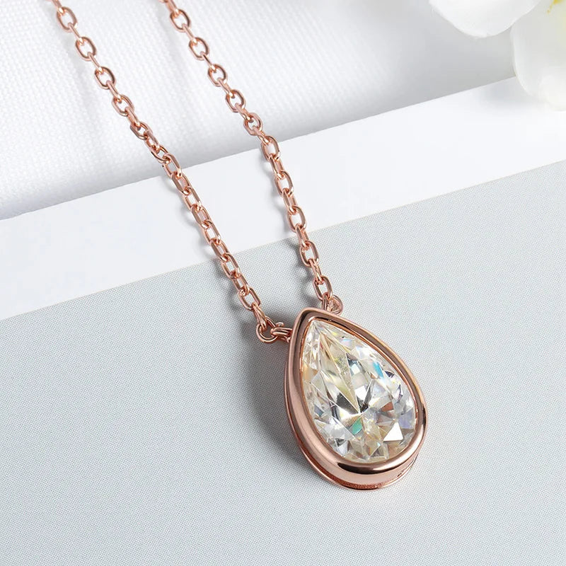 Smyoue Certified 1-3CT Pear Cut Moissanite Necklaces for Women Chain Lab Diamond Pendant Birthday Gift 925 Sterling Silver 100%