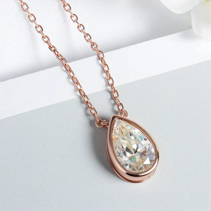 Smyoue Certified 1-3CT Pear Cut Moissanite Necklaces for Women Chain Lab Diamond Pendant Birthday Gift 925 Sterling Silver 100%