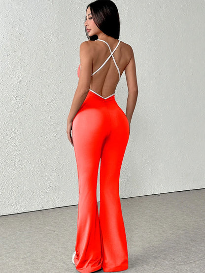 Women's Jumpsuits Streetwear Fashion Summer New Casual Slim Clothing Solid Sexy Sling Backless Elegant Female Jumpsuits Clothing