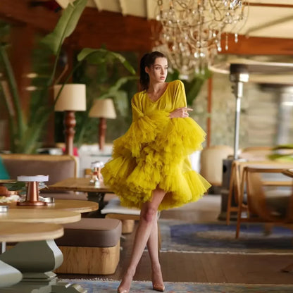 Party Dresses Fluffy Knee Length Layered Ruffles Women Party Dress Short Dubai Luxury A Line Prom Gown Tulle Custom Color