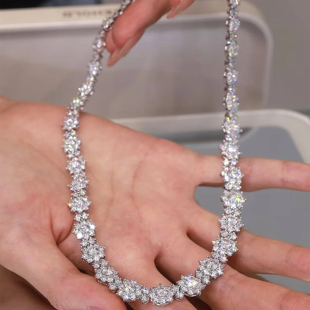 BXINY Luxury Sunflower Moissanite Jewelry Set Necklace&Bracelet 100% S925 Silver Certified Diamond for Women Bride Wedding Gifts