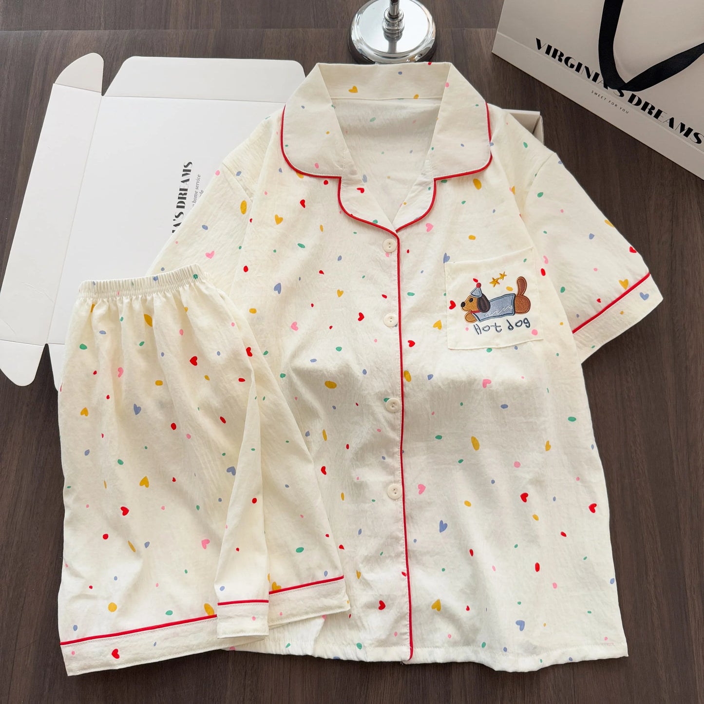 Women Summer Lapel Open Front Pajama Set Short Sleeve Top Shorts, Sweet Ins Teen Loungewear, Casual Daily Outdoor Home Wear Suit